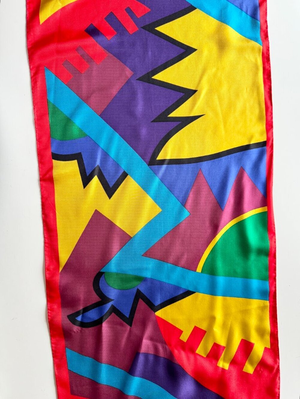 Vintage PERRY ELLIS Multicolor Graphic Silk Twill 64" x 16" Long Rectangle Scarf - Picture 4 of 13